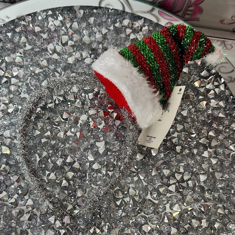 Headband mini hat Christmas Festive Green and Red Striped Headband